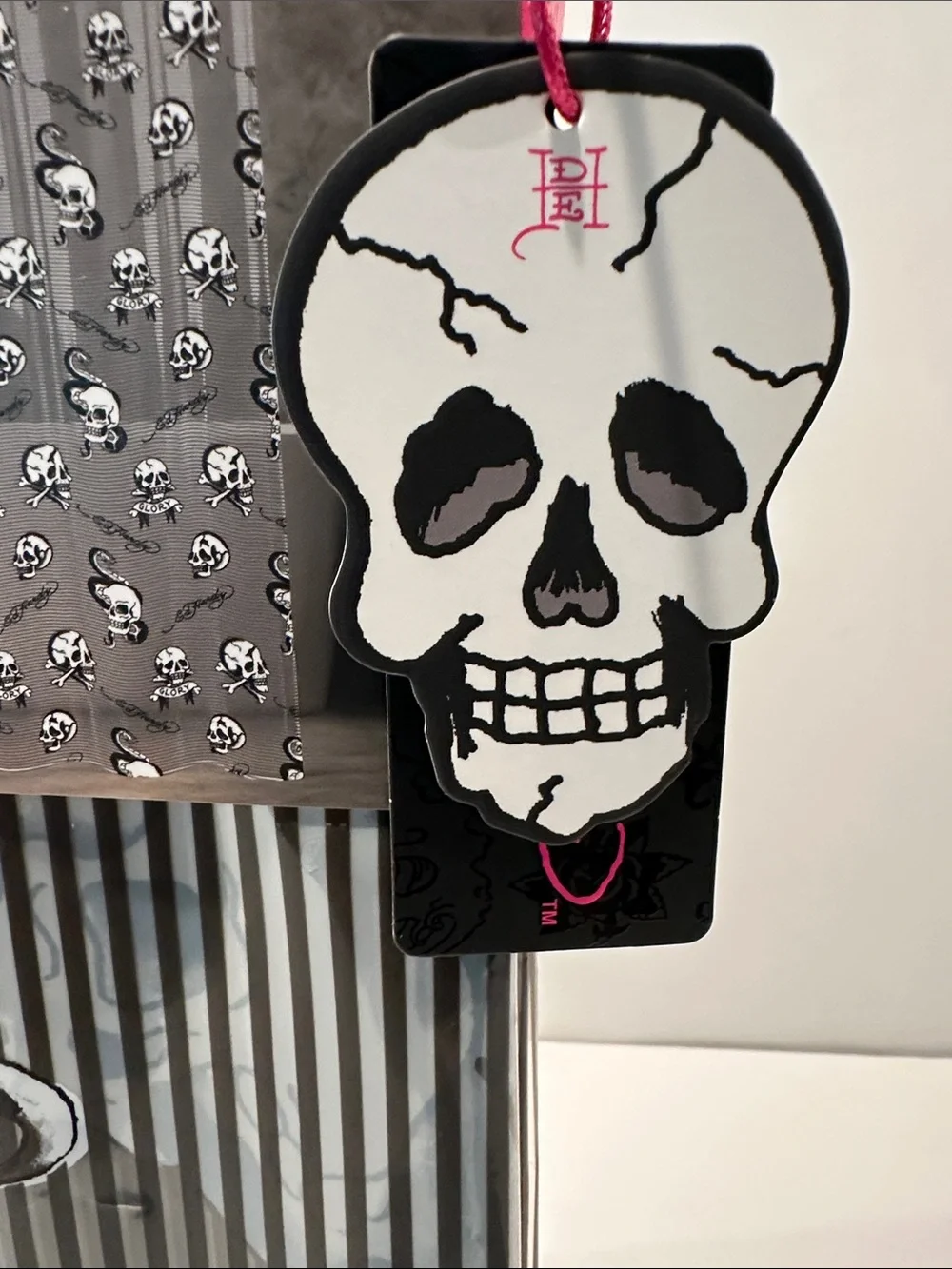 NWT Ed Hardy Printed Peva Black & White Skull Shower Liner.